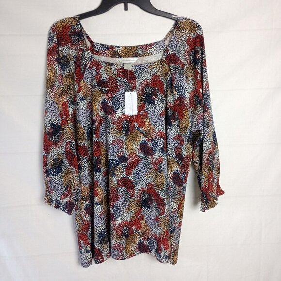 Christopher Banks Peasant Top XL NWT Square Neck Smocked Raglan Sleeve Blouse - Picture 6 of 6